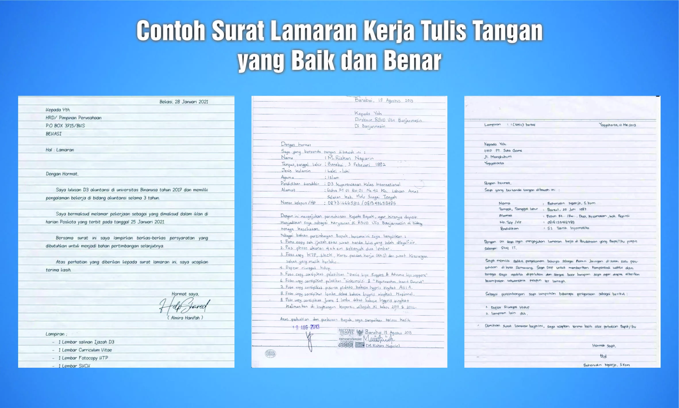 Contoh Surat Lamaran Kerja Tulis Tangan